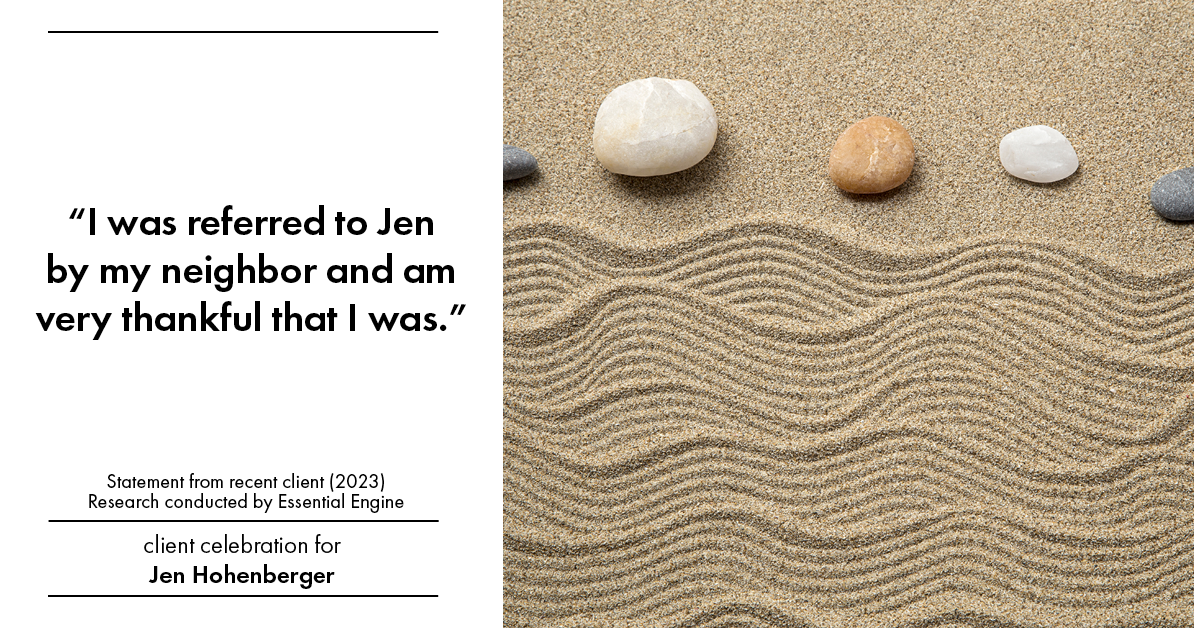 Testimonial for real estate agent Jen Hohenberger with Coldwell Banker Realty in Exton, PA: “I was referred to Jen by my neighbor and am very thankful that I was.”