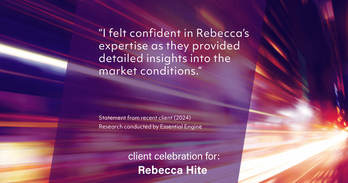 Testimonial for real estate agent Rebecca Hite with Huntington Properties, LLC in Greenwood Village, CO: "I felt confident in Rebecca's expertise as they provided detailed insights into the market conditions."