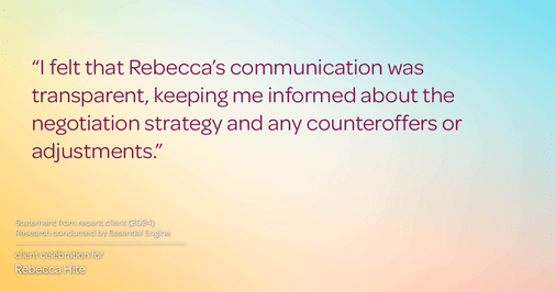 Testimonial for real estate agent Rebecca Hite with Huntington Properties, LLC in Greenwood Village, CO: "I felt that Rebecca's communication was transparent, keeping me informed about the negotiation strategy and any counteroffers or adjustments."