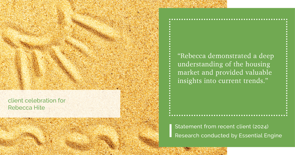 Testimonial for real estate agent Rebecca Hite with Huntington Properties, LLC in Greenwood Village, CO: "Rebecca demonstrated a deep understanding of the housing market and provided valuable insights into current trends."