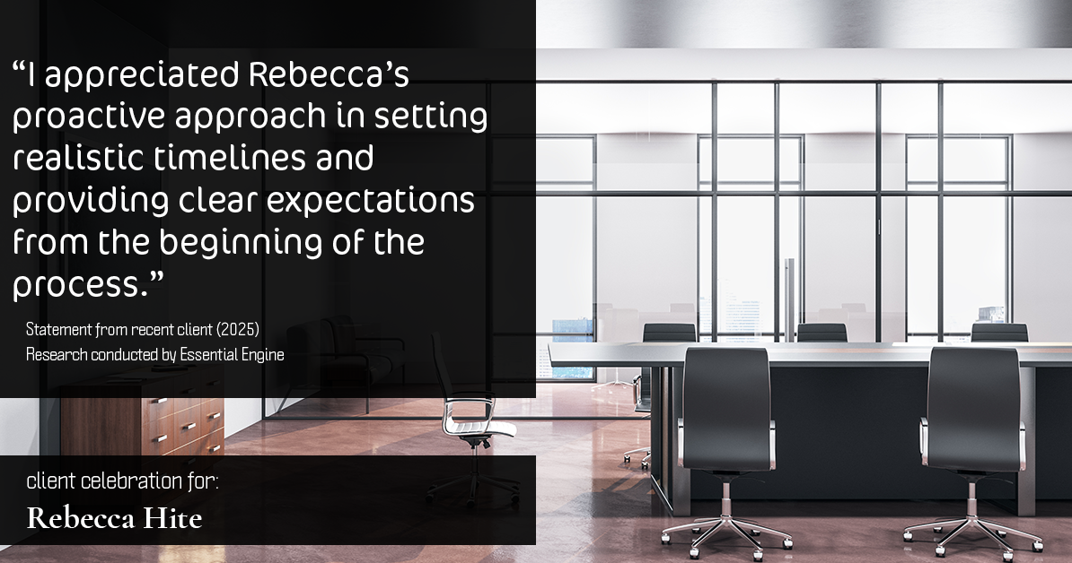 Testimonial for real estate agent Rebecca Hite with Huntington Properties, LLC in Englewood, CO: "I appreciated Rebecca's proactive approach in setting realistic timelines and providing clear expectations from the beginning of the process."