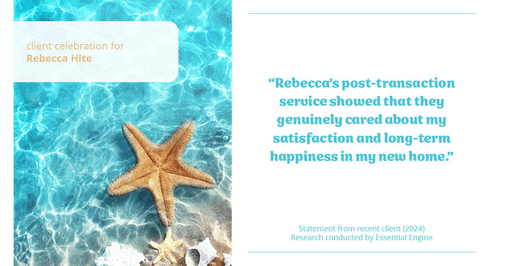 Testimonial for real estate agent Rebecca Hite with Huntington Properties, LLC in Greenwood Village, CO: "Rebecca's post-transaction service showed that they genuinely cared about my satisfaction and long-term happiness in my new home."