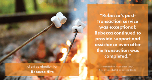 Testimonial for real estate agent Rebecca Hite with Huntington Properties, LLC in Greenwood Village, CO: "Rebecca's post-transaction service was exceptional; Rebecca continued to provide support and assistance even after the transaction was completed."