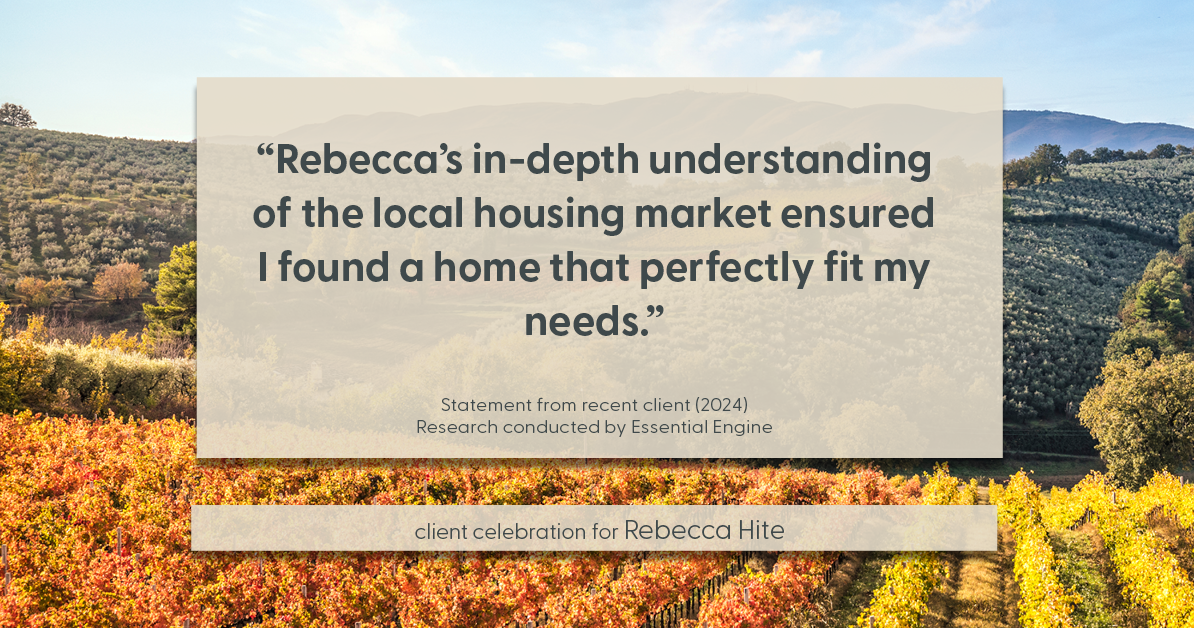 Testimonial for real estate agent Rebecca Hite with Huntington Properties, LLC in Greenwood Village, CO: "Rebecca's in-depth understanding of the local housing market ensured I found a home that perfectly fit my needs."