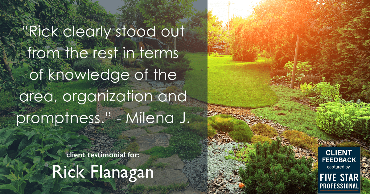 Testimonial for real estate agent Rick Flanagan with Red Chair Realty Advisors, LLC in Denver, CO: "Rick clearly stood out from the rest in terms of knowledge of the area, organization and promptness." - Milena J.