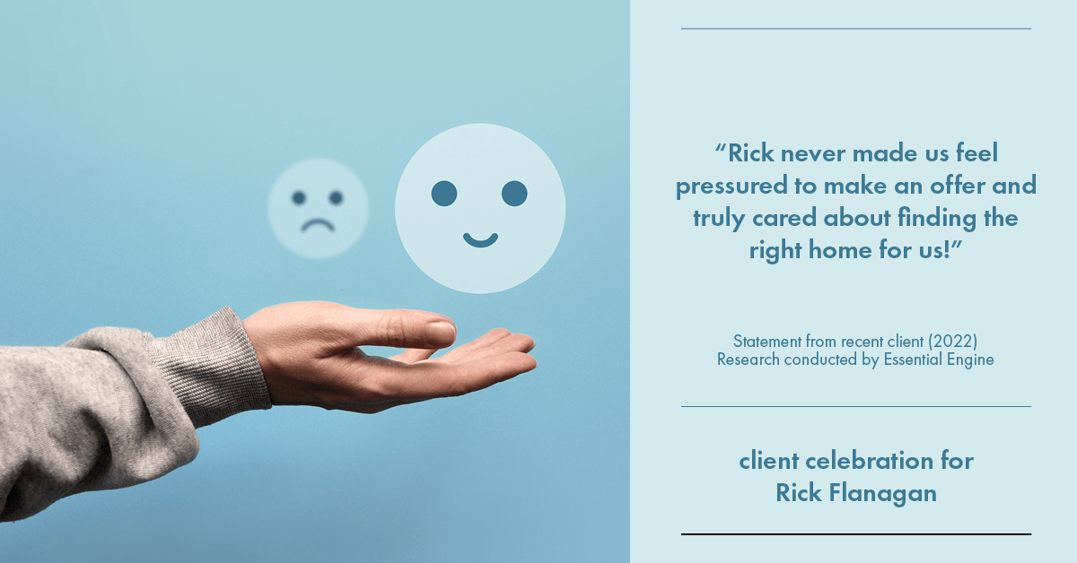 Testimonial for real estate agent Rick Flanagan with Red Chair Realty Advisors, LLC in Denver, CO: "Rick never made us feel pressured to make an offer and truly cared about finding the right home for us!"