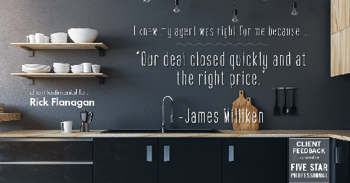 Testimonial for real estate agent Rick Flanagan with Red Chair Realty Advisors, LLC in Denver, CO: Right Agent: "Our deal closed quickly and at the right price." - James Milliken