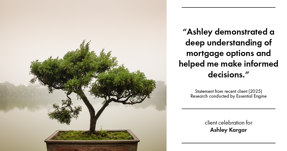Testimonial for mortgage professional Ashley Kargar with Peoples Bank in , : "Ashley demonstrated a deep understanding of mortgage options and helped me make informed decisions."