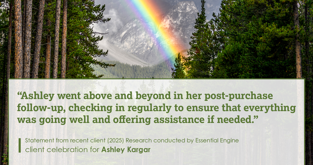 Testimonial for mortgage professional Ashley Kargar with Peoples Bank in , : "Ashley went above and beyond in her post-purchase follow-up, checking in regularly to ensure that everything was going well and offering assistance if needed."