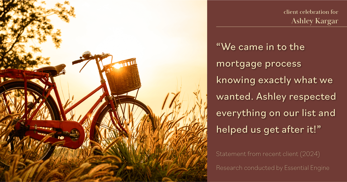 Testimonial for mortgage professional Ashley Kargar with Peoples Bank in , : "We came in to the mortgage process knowing exactly what we wanted. Ashley respected everything on our list and helped us get after it!"