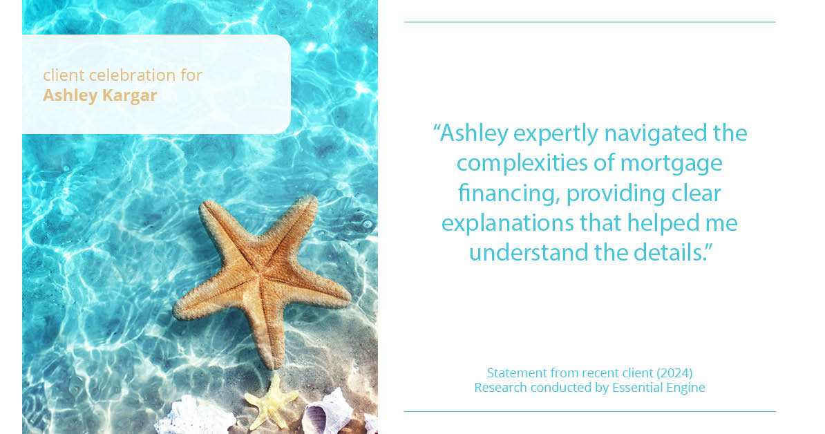 Testimonial for mortgage professional Ashley Kargar with Peoples Bank in , : "Ashley expertly navigated the complexities of mortgage financing, providing clear explanations that helped me understand the details."