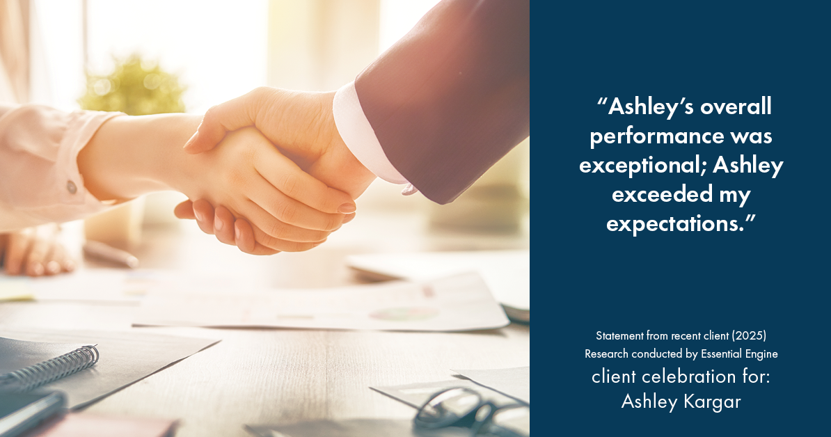 Testimonial for mortgage professional Ashley Kargar with Peoples Bank in , : "Ashley's overall performance was exceptional; Ashley exceeded my expectations."