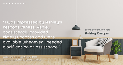 Testimonial for mortgage professional Ashley Kargar with Peoples Bank in , : "I was impressed by Ashley's responsiveness; Ashley consistently provided timely updates and were available whenever I needed clarification or assistance."