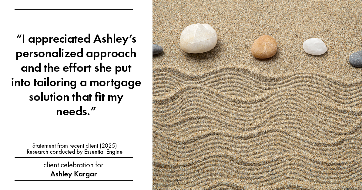 Testimonial for mortgage professional Ashley Kargar with Peoples Bank in , : "I appreciated Ashley's personalized approach and the effort she put into tailoring a mortgage solution that fit my needs."