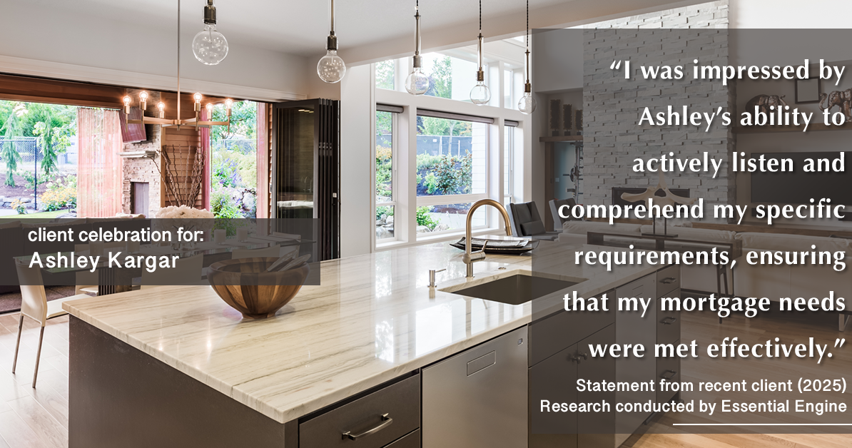 Testimonial for mortgage professional Ashley Kargar with Peoples Bank in , : "I was impressed by Ashley's ability to actively listen and comprehend my specific requirements, ensuring that my mortgage needs were met effectively."