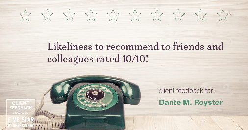 Testimonial for mortgage professional Dante Royster with Epic Mortgage, Inc. in , : Happiness Meters: Phones (likeliness to recommend)