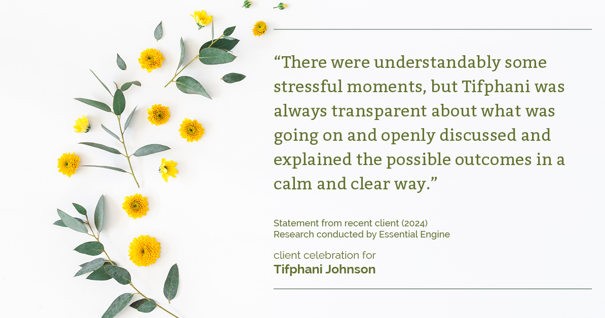 Testimonial for real estate agent Tifphani Johnson with Keller Williams Realty Devon-Wayne in , : "There were understandably some stressful moments, but Tifphani was always transparent about what was going on and openly discussed and explained the possible outcomes in a calm and clear way."