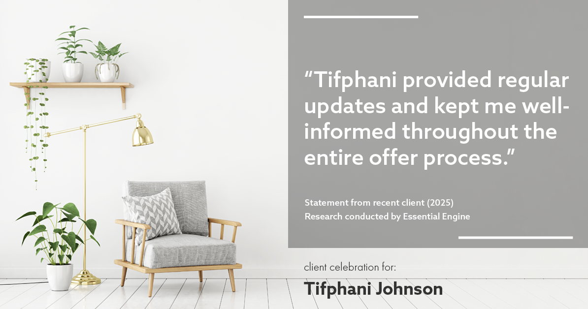 Testimonial for real estate agent Tifphani Johnson with Keller Williams Realty Devon-Wayne in , : "Tifphani provided regular updates and kept me well-informed throughout the entire offer process."