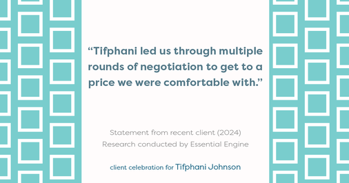 Testimonial for real estate agent Tifphani Johnson with Keller Williams Realty Devon-Wayne in , : "Tifphani led us through multiple rounds of negotiation to get to a price we were comfortable with."