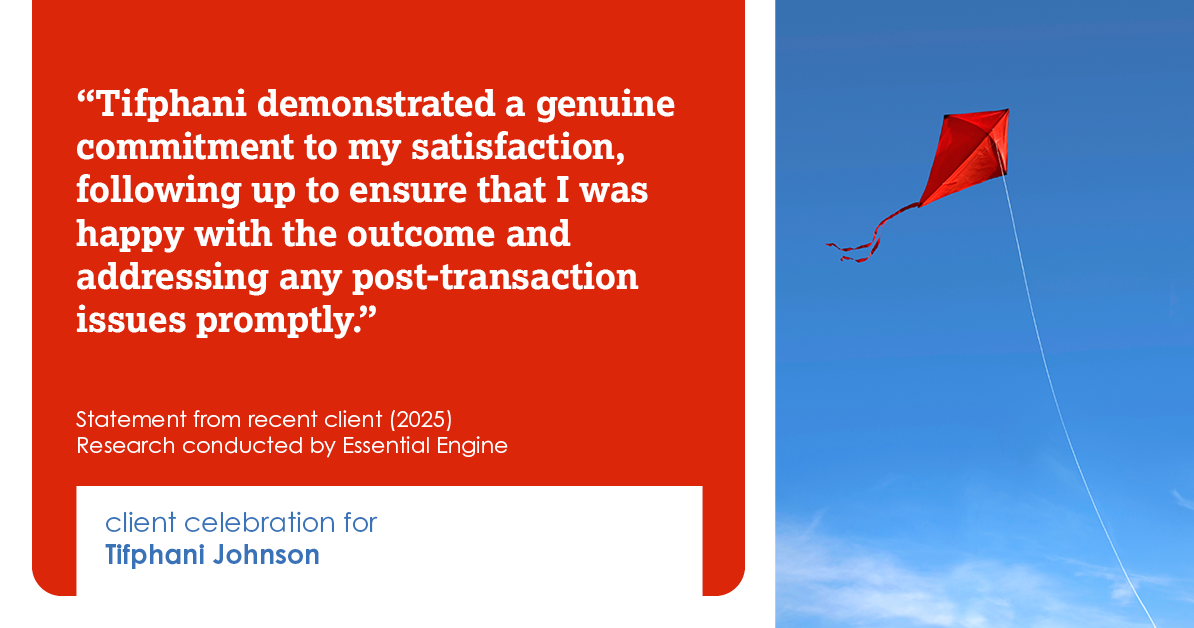 Testimonial for real estate agent Tifphani Johnson with Keller Williams Realty Devon-Wayne in , : "Tifphani demonstrated a genuine commitment to my satisfaction, following up to ensure that I was happy with the outcome and addressing any post-transaction issues promptly."