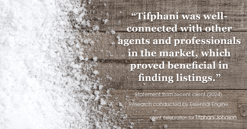 Testimonial for real estate agent Tifphani Johnson with Keller Williams Realty Devon-Wayne in , : "Tifphani was well-connected with other agents and professionals in the market, which proved beneficial in finding listings."