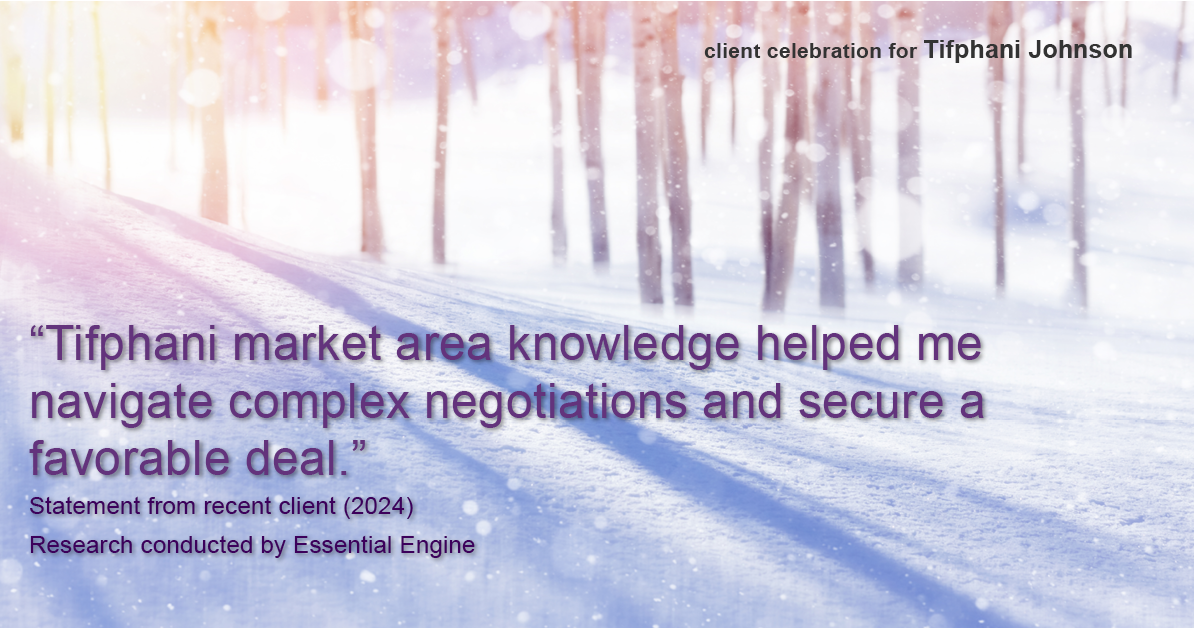 Testimonial for real estate agent Tifphani Johnson with Keller Williams Realty Devon-Wayne in , : "Tifphani market area knowledge helped me navigate complex negotiations and secure a favorable deal."