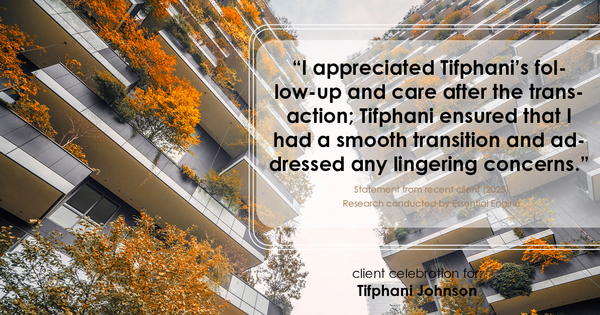 Testimonial for real estate agent Tifphani Johnson with Keller Williams Realty Devon-Wayne in , : "I appreciated Tifphani's follow-up and care after the transaction; Tifphani ensured that I had a smooth transition and addressed any lingering concerns."
