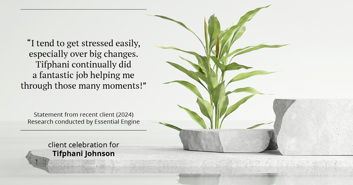 Testimonial for real estate agent Tifphani Johnson with Keller Williams Realty Devon-Wayne in , : "I tend to get stressed easily, especially over big changes. Tifphani continually did a fantastic job helping me through those many moments!"