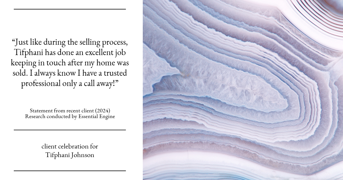 Testimonial for real estate agent Tifphani Johnson with Keller Williams Realty Devon-Wayne in , : "Just like during the selling process, Tifphani has done an excellent job keeping in touch after my home was sold. I always know I have a trusted professional only a call away!"