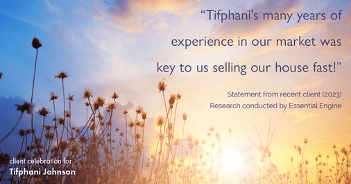 Testimonial for real estate agent Tifphani Johnson with Keller Williams Realty Devon-Wayne in , : "Tifphani's many years of experience in our market was key to us selling our house fast!"