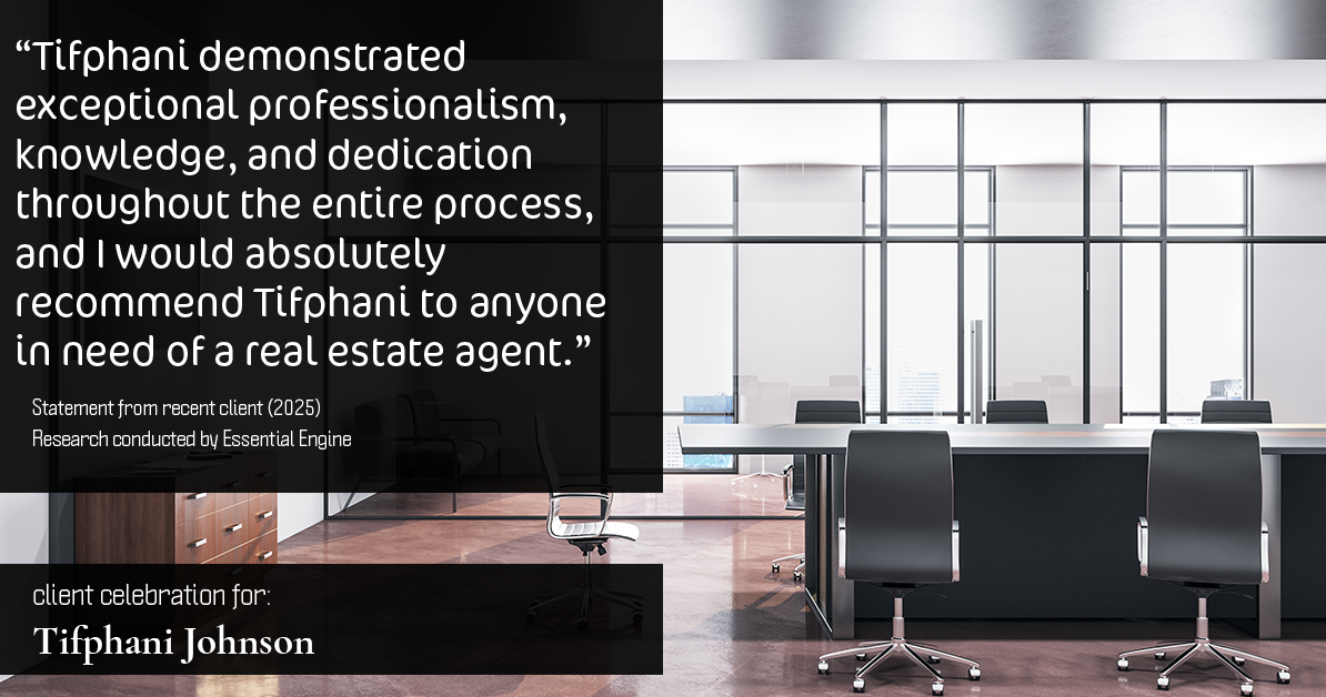 Testimonial for real estate agent Tifphani Johnson with Keller Williams Realty Devon-Wayne in , : "Tifphani demonstrated exceptional professionalism, knowledge, and dedication throughout the entire process, and I would absolutely recommend Tifphani to anyone in need of a real estate agent."