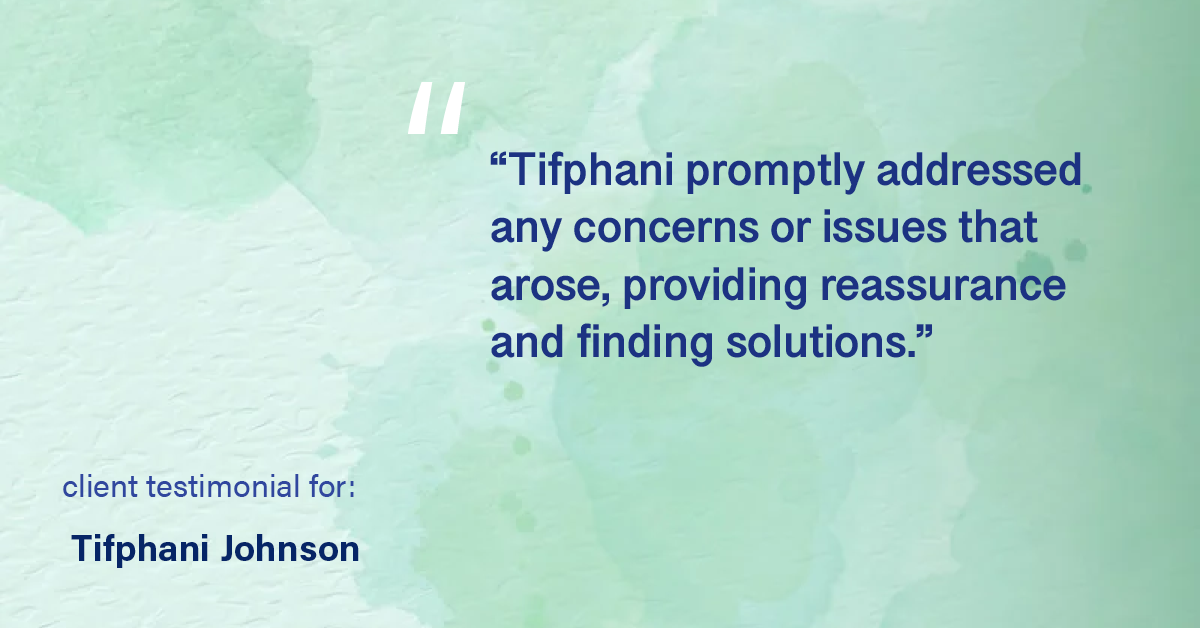 Testimonial for real estate agent Tifphani Johnson with Keller Williams Realty Devon-Wayne in , : "Tifphani promptly addressed any concerns or issues that arose, providing reassurance and finding solutions."