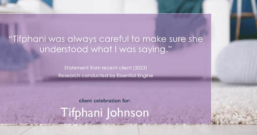 Testimonial for real estate agent Tifphani Johnson with Keller Williams Realty Devon-Wayne in , : "Tifphani was always careful to make sure she understood what I was saying."