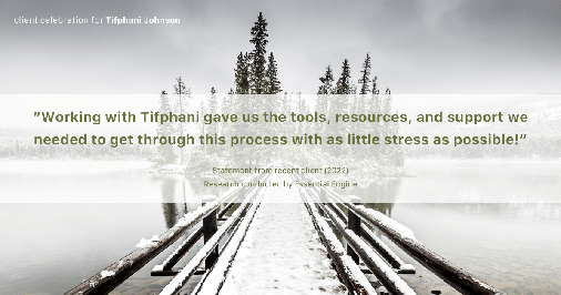 Testimonial for real estate agent Tifphani Johnson in Wayne, PA: "Working with Tifphani gave us the tools, resources, and support we needed to get through this process with as little stress as possible!"