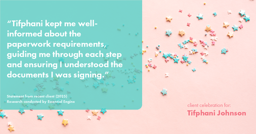 Testimonial for real estate agent Tifphani Johnson with Keller Williams Realty Devon-Wayne in , : "Tifphani kept me well-informed about the paperwork requirements, guiding me through each step and ensuring I understood the documents I was signing."