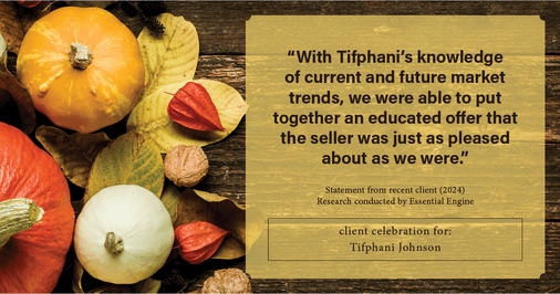 Testimonial for real estate agent Tifphani Johnson with Keller Williams Realty Devon-Wayne in , : "With Tifphani's knowledge of current and future market trends, we were able to put together an educated offer that the seller was just as pleased about as we were."