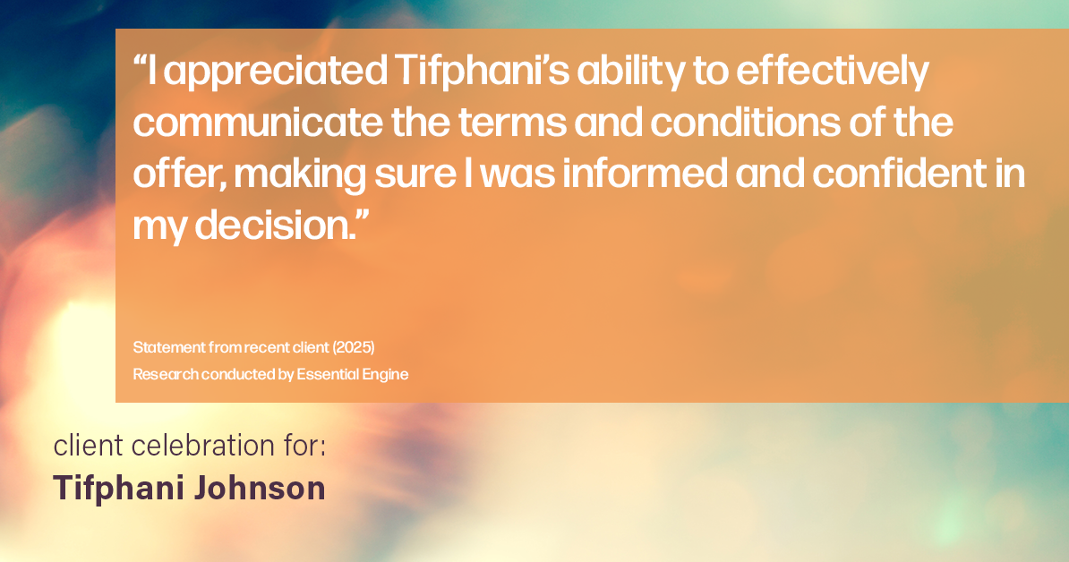 Testimonial for real estate agent Tifphani Johnson with Keller Williams Realty Devon-Wayne in , : "I appreciated Tifphani's ability to effectively communicate the terms and conditions of the offer, making sure I was informed and confident in my decision."