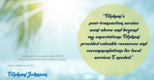 Testimonial for real estate agent Tifphani Johnson with Keller Williams Realty Devon-Wayne in , : "Tifphani's post-transaction service went above and beyond my expectations; Tifphani provided valuable resources and recommendations for local services I needed."