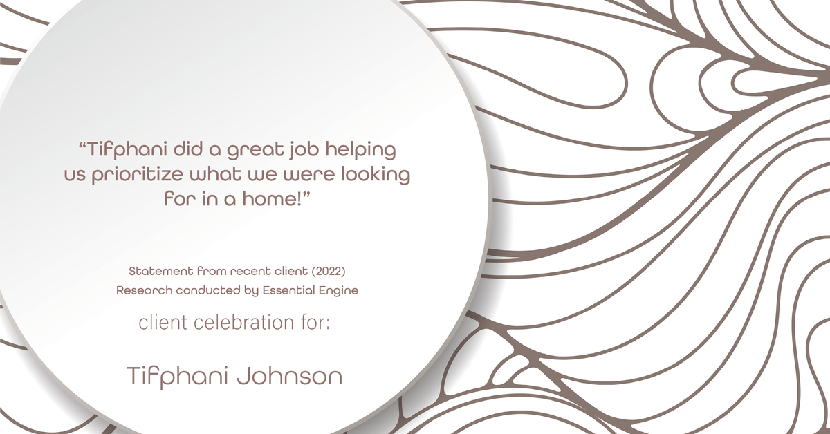 Testimonial for real estate agent Tifphani Johnson with Keller Williams Realty Devon-Wayne in , : "Tifphani did a great job helping us prioritize what we were looking for in a home!"