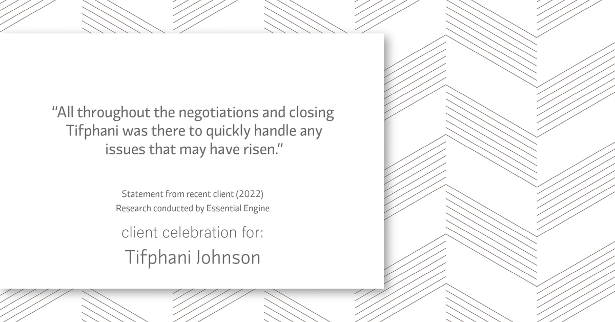 Testimonial for real estate agent Tifphani Johnson with Keller Williams Realty Devon-Wayne in Wayne, PA: "All throughout the negotiations and closing Tifphani was there to quickly handle any issues that may have risen."