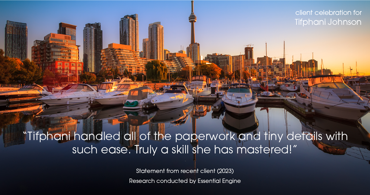 Testimonial for real estate agent Tifphani Johnson with Keller Williams Realty Devon-Wayne in , : "Tifphani handled all of the paperwork and tiny details with such ease. Truly a skill she has mastered!"