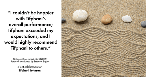Testimonial for real estate agent Tifphani Johnson with Keller Williams Realty Devon-Wayne in , : "I couldn't be happier with Tifphani's overall performance; Tifphani exceeded my expectations, and I would highly recommend Tifphani to others."