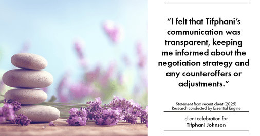 Testimonial for real estate agent Tifphani Johnson with Keller Williams Realty Devon-Wayne in , : "I felt that Tifphani's communication was transparent, keeping me informed about the negotiation strategy and any counteroffers or adjustments."