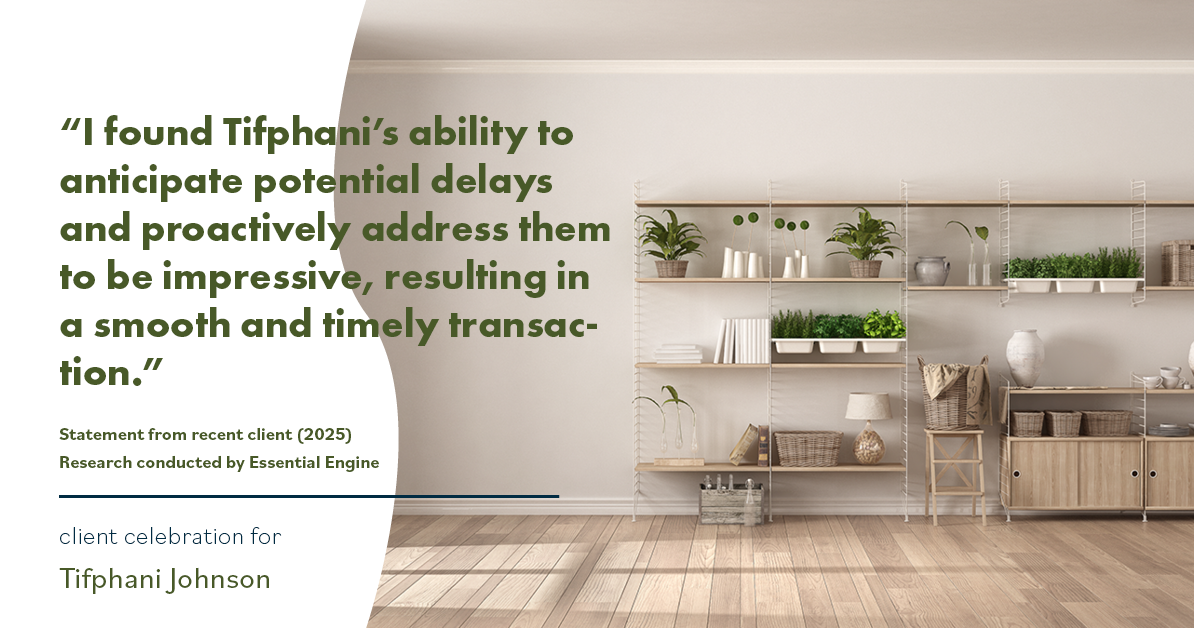 Testimonial for real estate agent Tifphani Johnson with Keller Williams Realty Devon-Wayne in , : "I found Tifphani's ability to anticipate potential delays and proactively address them to be impressive, resulting in a smooth and timely transaction."