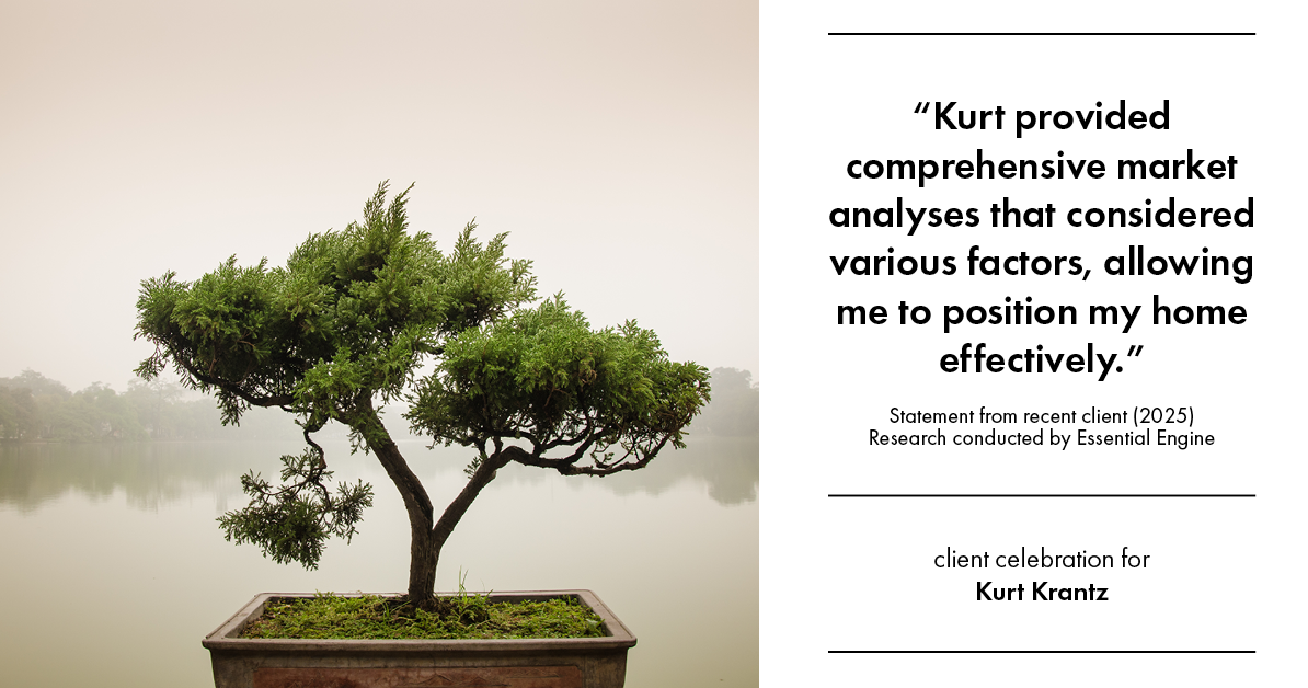 Testimonial for real estate agent Kurt Krantz in , : "Kurt provided comprehensive market analyses that considered various factors, allowing me to position my home effectively."
