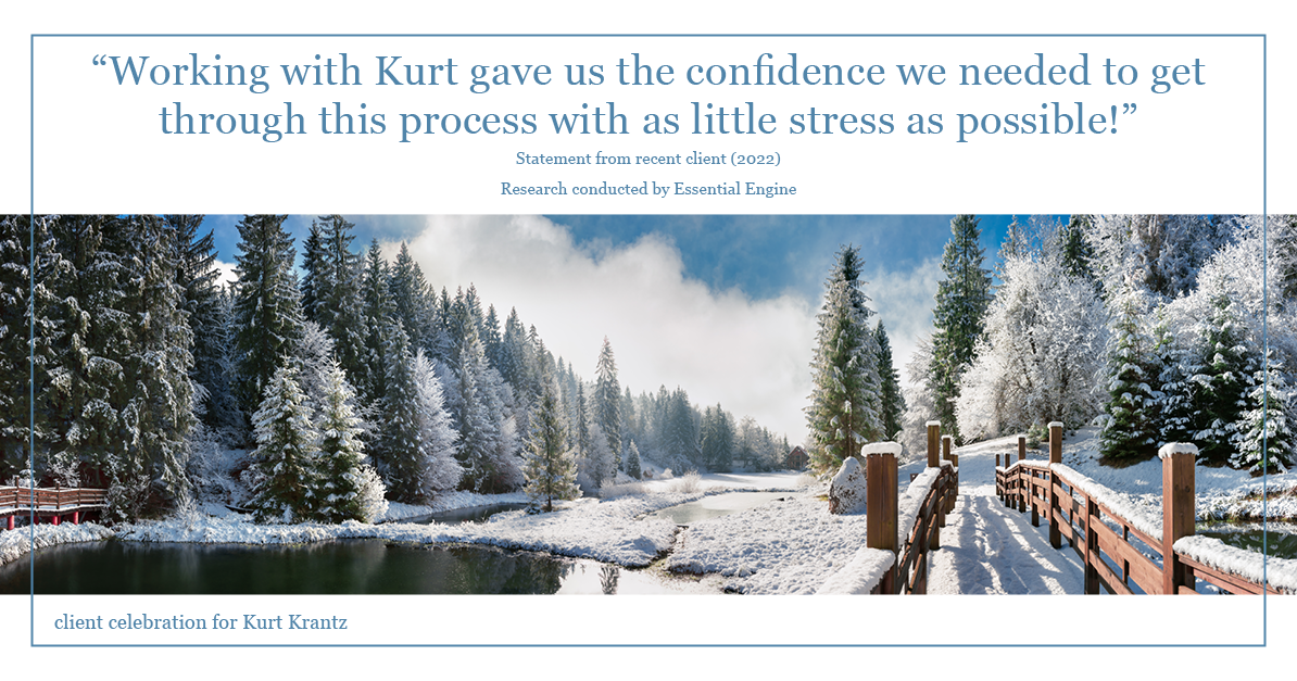 Testimonial for real estate agent Kurt Krantz in Littleton, CO: "Working with Kurt gave us the confidence we needed to get through this process with as little stress as possible!"