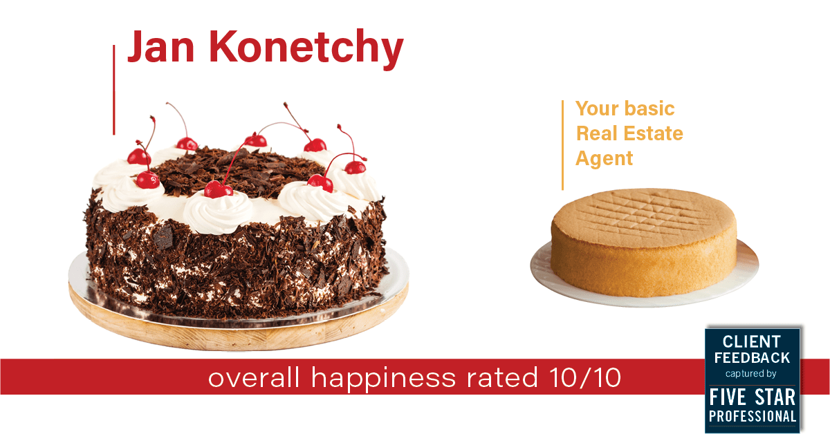 Testimonial for real estate agent Jan Konetchy in Charlotte, NC: Happiness Meters: Cake 10/10 (overall happiness)
