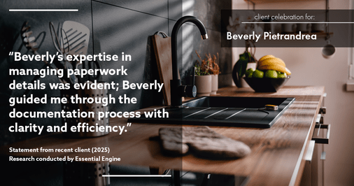 Testimonial for real estate agent Beverly Pietrandrea with Howard Hanna in , : "Beverly's expertise in managing paperwork details was evident; Beverly guided me through the documentation process with clarity and efficiency."