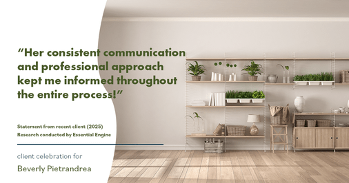 Testimonial for real estate agent Beverly Pietrandrea with Howard Hanna in , : "Her consistent communication and professional approach kept me informed throughout the entire process!"
