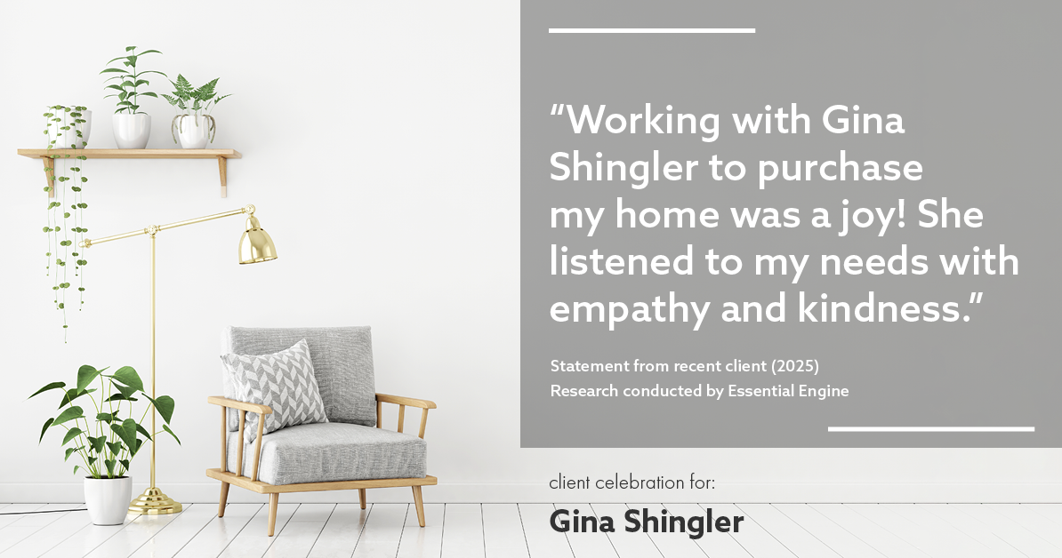 Testimonial for real estate agent Gina Shingler with Oregon & Washington Digs in Happy Valley, OR: "Working with Gina Shingler to purchase my home was a joy! She listened to my needs with empathy and kindness."